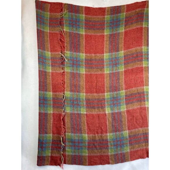 Vintage Wool Tartan Cape Throw Fringe Red Green Blue Fringe 51x51 in - Picture 6 of 6